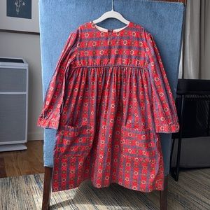 Vintage, handmade, long sleeve paisley red girls dress, 4 to 5T